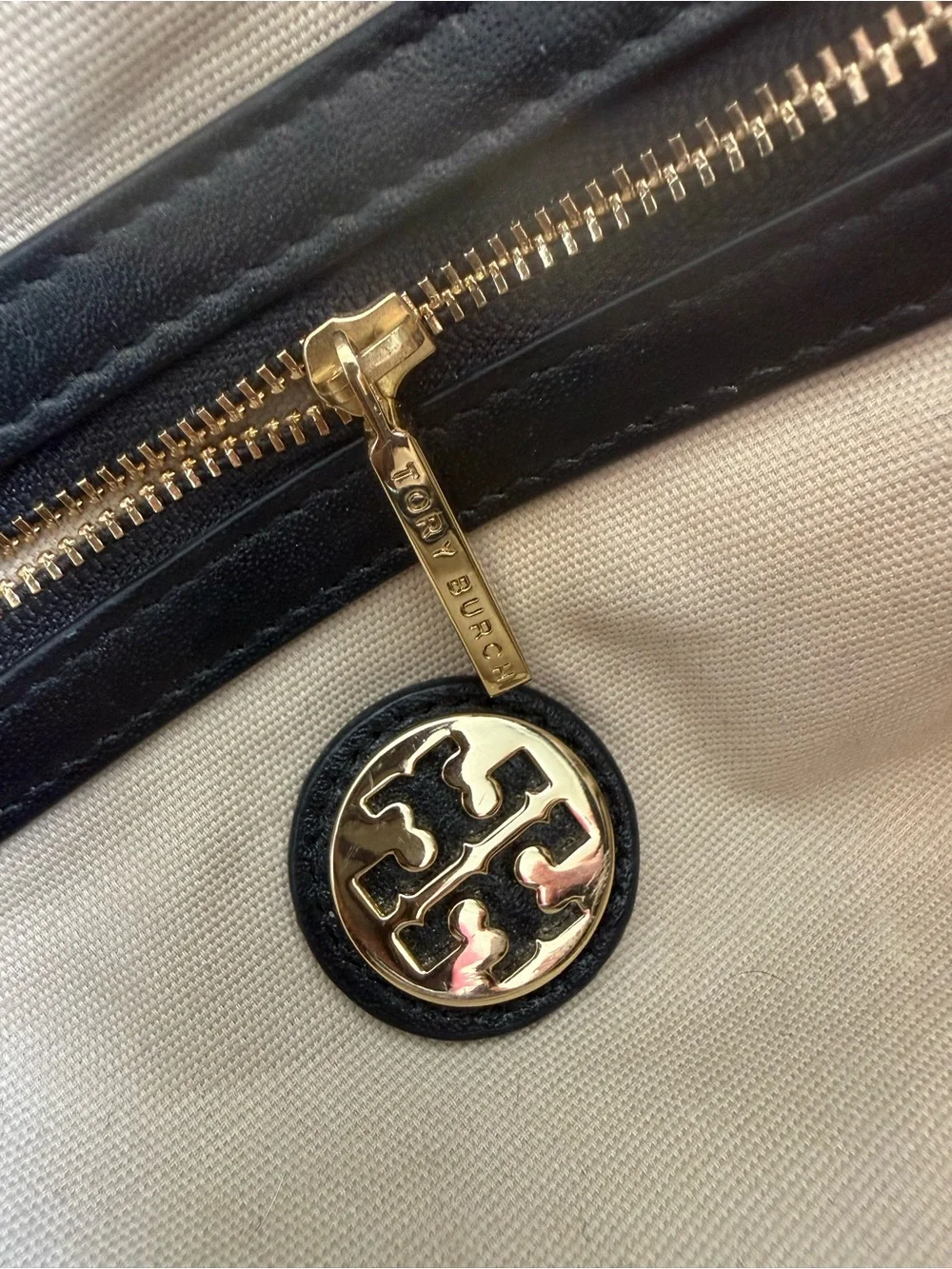 Tory Burch Black Wool Tote with Gold Logo